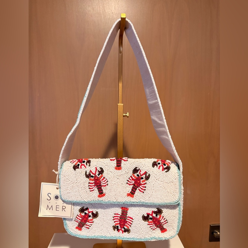 Lobster Beaded Shoulder Bag - White and Red - Picture 2 of 4